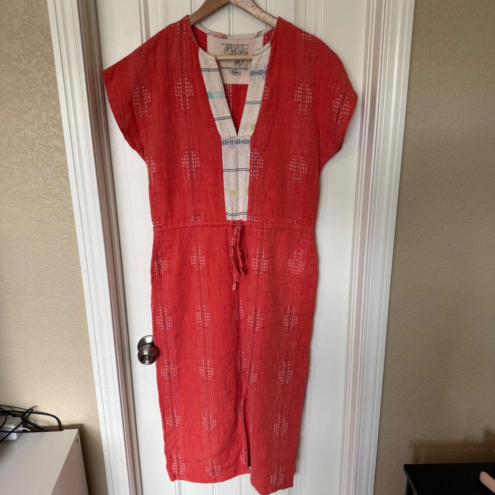 Ace & Jig Hannah Dress Womens Small Red Woven Cotton Lurex Good Midi V-Neck - Picture 2 of 11
